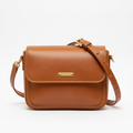 Genuine Leather Crossbody Bag in tan brown with gold hardware